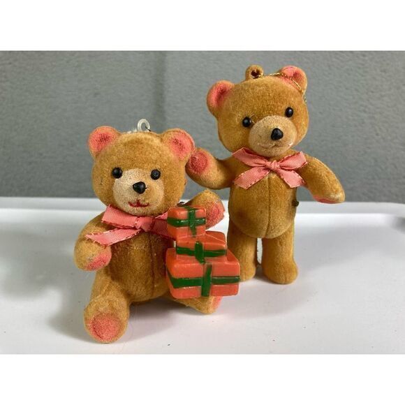 Vintage Christmas Teddy Bear Ornaments Lot Set of 2 Holiday Tree Decor - Picture 2 of 10